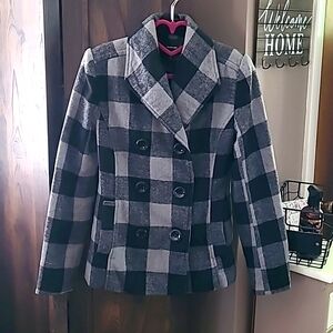 Rampage winter black and gray plaid short button down pea coat